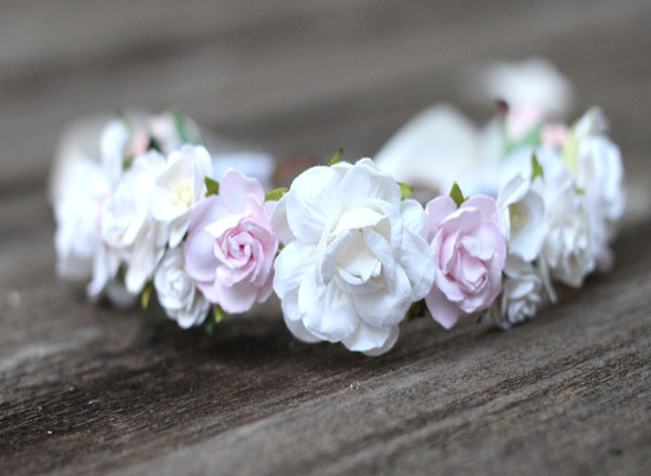 White Bridal Head Wreath Wedding Blush Boho Headpiece | Wedding Flower Crown 